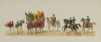 29139 Eerste blad van de maskerade van de studenten van de Utrechtse hogeschool op 25 juni 1867, voorstellende het ...